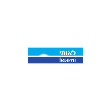 A blue rectangular logo with the text 'לאומי' in Hebrew and 'leumi' below it.