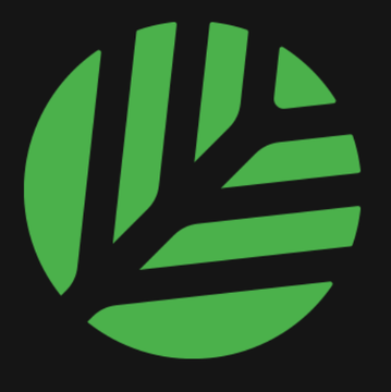 A green leaf logo on a black background, likely a cryptocurrency or brand emblem.