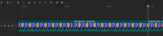 A video editing software timeline displaying a sequence of frames showing a man's face against a blue background.
