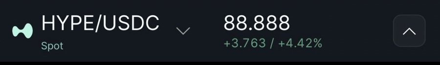 A cryptocurrency trading interface displays the HYPE/USDC pair at 88.888, up +3.763 (+4.42%).
