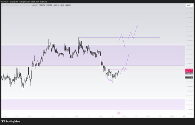 A TradingView chart showing the 30-minute price action of XAUUSD (Gold) with technical analysis drawings and the date "Jul 24, 2026".