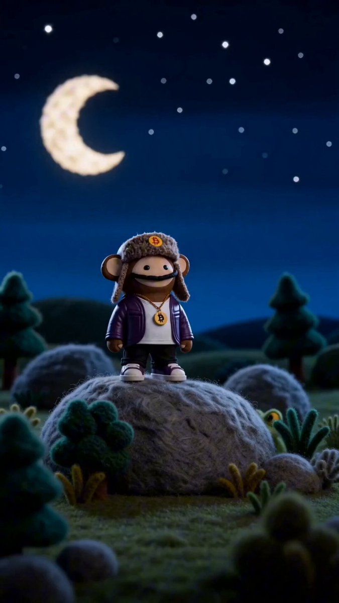 The image features a cartoon character, possibly a monkey or a bear, standing on top of a rock formation with trees surrounding them. The character appears to be looking off into the distance under a moonlit sky. The caption "alpha leak" is present in the image, which might indicate that it was shared or posted online without permission from the artist or creator.