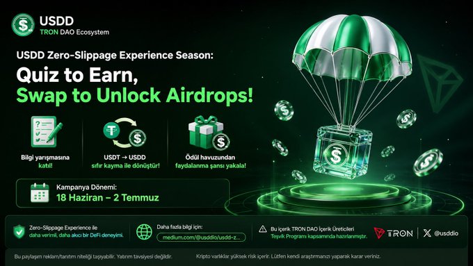 The image features an advertisement for a cryptocurrency called "Zero Slippage" that has been developed within the TRON ecosystem. The advertisement includes a green umbrella with white stripes, which is being used as a visual representation of the Zero-Slippage Experience campaign. The umbrella is positioned over a box containing money, symbolizing the concept of seamless transactions and minimal fees in cryptocurrency trading.

The image also contains text that reads "Quiz to Earn", indicating that users can participate in a quiz related to cryptocurrency trading or gain some form of reward for their engagement with the Zero-Slippage campaign. The post concludes by stating, "Focus on what is in the image and how it relates to the post".