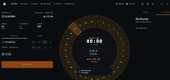 The image displays a webpage that shows the progress of the Solana Hashrate, or mining rate for hashrates. It's shown as an animation with an orange circle representing the current hashrate, and numbers indicating the past hashrate values. The text on the page suggests a comparison between different hashrate values, possibly discussing how well Solana has performed in comparison to other hashrate mining pools.