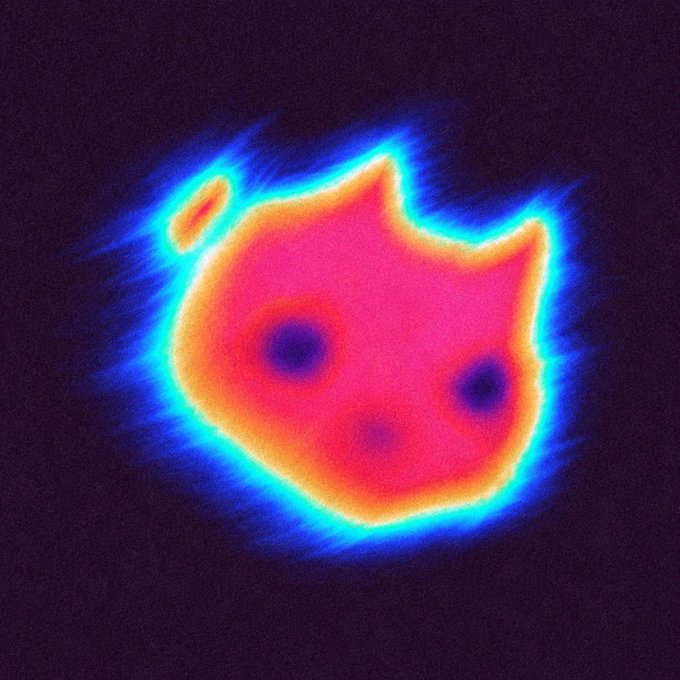 A stylized, glowing thermal-imaging-style rendering of the GitHub Octocat logo in neon pink, red, yellow, and blue.