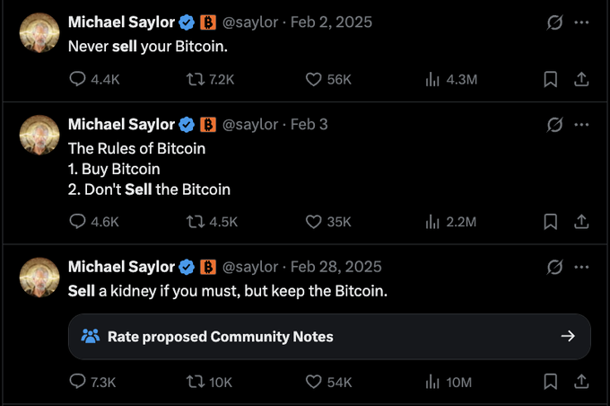 The image shows a social media post with four different people, each sharing their thoughts about Bitcoin. One person is promoting the idea of selling Bitcoin, while another is suggesting that it's not necessary due to its security features. The third person is talking about buying Bitcoins and how they can be used as an investment. Lastly, the fourth person is discussing the concept of encrypting Bitcoins for added security. The post has a dark background with white text, making it easy to read and understand.