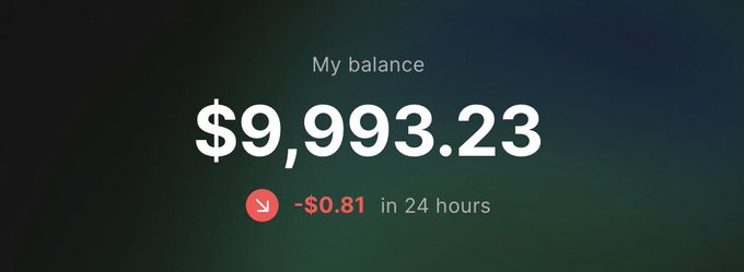 A dark-themed digital wallet balance display shows a total of $9,993.23, down by $0.81 in the past 24 hours, tying into the post's announcement that the wallet is funded and a stream is coming soon.