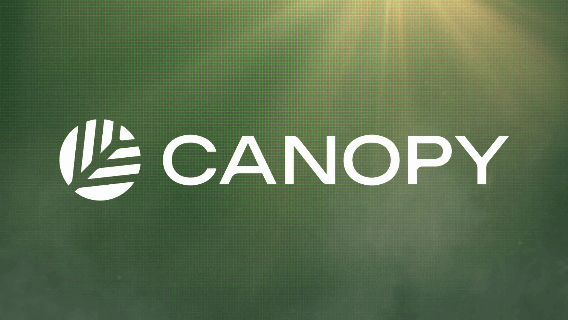 The Canopy logo displayed on a dark green background with a light flare effect.