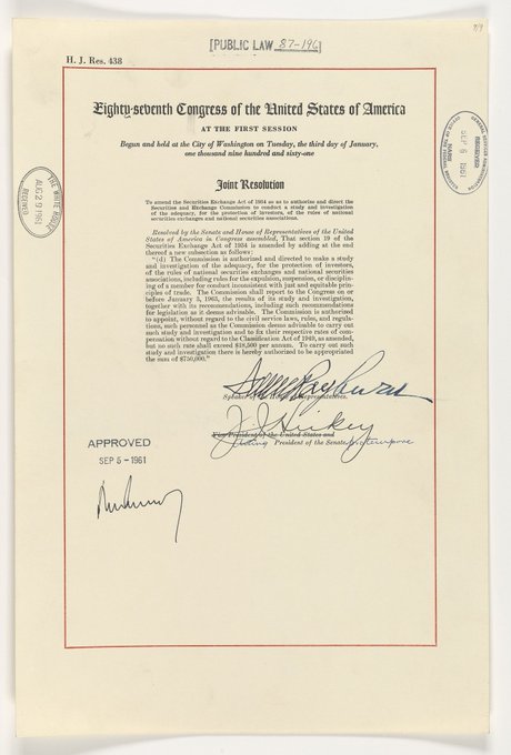 An official U.S. government document titled 'PUBLIC LAW 87-196' from the Eighty-seventh Congress, a Joint Resolution approved September 8, 1961, with signatures including Acting President of the Senate.
