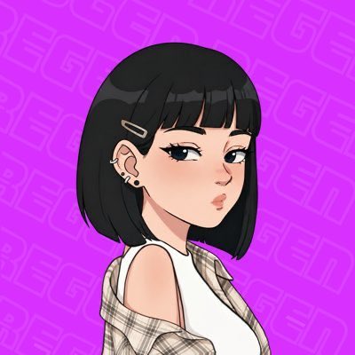 An anime-style illustration of a young woman with a short black bob, hair clip, and ear piercings, wearing a plaid shirt over a white top, set against a purple background with repeating "CLEG" text. The stylized avatar matches the celebratory tone of the post welcoming back "our favorite CT girl" after her suspensions from the platform.
