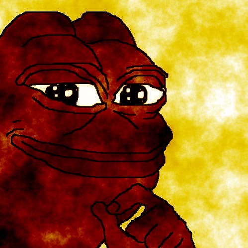 An artistic illustration of a red, contemplative-looking figure with large eyes, rendered against a bright yellow, cloudy background.