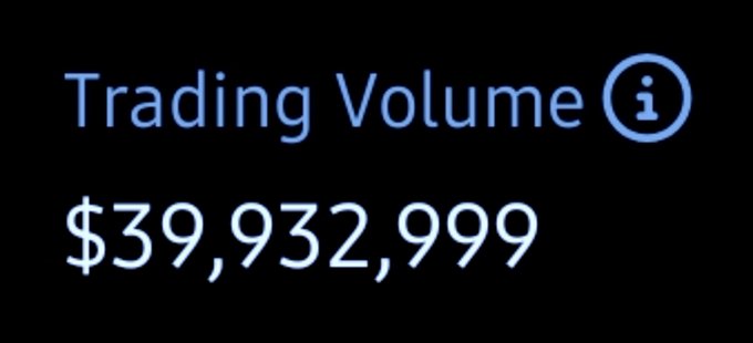A trading volume display reads "$39,932,999" under the "Trading Volume" header. The figure aligns with the post's claim that $AI traded nearly $40 million across all pools in a single day.