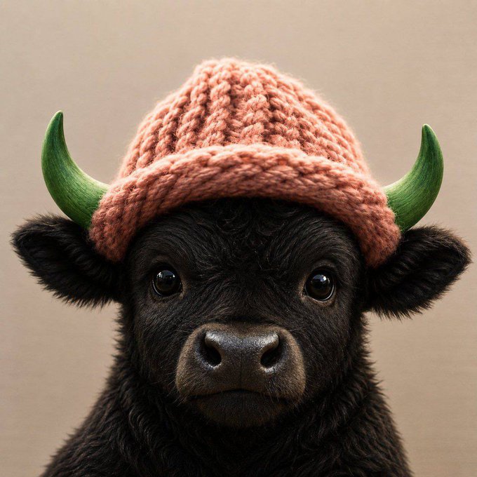 A black bull wearing a pink knitted beanie, playfully combining crypto culture with the $BIF meme token tied to Ansem's wallet and the pump address 62YE1d4sRArBQzR5bdbxsx2k9LV3MdPV4xMC4Di2pump.