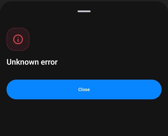 An error dialog displays "Unknown error" with a blue "Close" button below. The "Unknown error" message likely relates to the user's post about encountering this error every time they attempt to pair something on OpenSea.