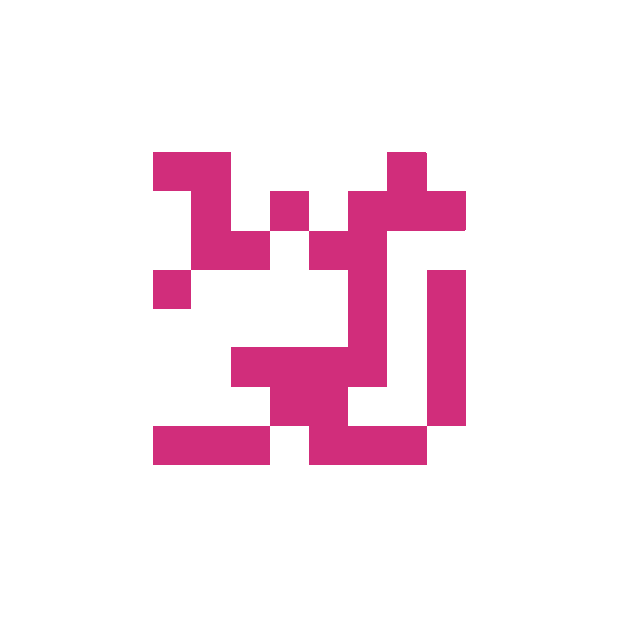 A simple pixel-art style pink character or icon is centered on a white background.