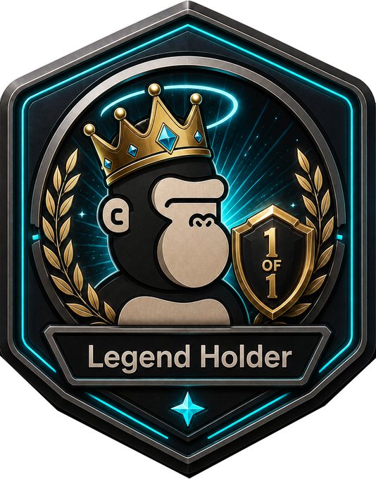 The image features a logo for an online gaming community called "Apeonchain". The logo consists of a cartoon gorilla wearing a crown, with the words "Legend Holder" written below it. Below this, there are three badges displayed on a shield-like shape, each representing a different achievement or milestone in the game. These achievements include "1 of 1", "1 of 3", and "1 of 6". The image also includes text that reads "Hello Apes! Added 3 more badges, see if you got any of it." This suggests that there are additional achievements or milestones being added to the community's leaderboard.