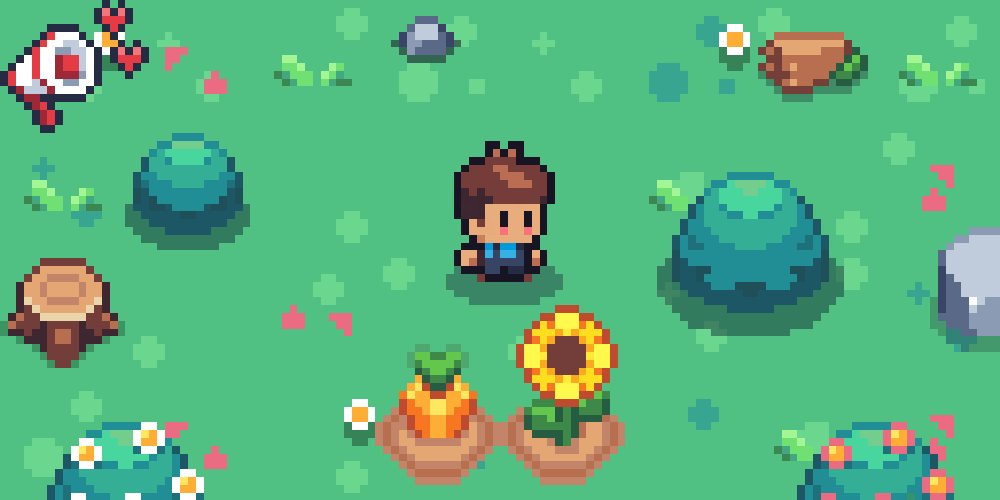 The image features a cartoon boy standing next to two sunflowers, one of which has a mushroom growing out of it. The background includes various elements such as rocks, trees, and flowers, creating an outdoor scene with a playful atmosphere. The post is titled "Let' s go Started in 2024 Lost my account coz back then i did the FSL ID login now it'S removed Just created a new account for @Immutable quests @0xSunflowerLand let'S do this #SunflowerLandWeekly".