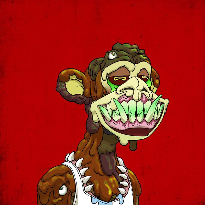 The image features a cartoon monkey with green teeth, wearing a white shirt and apron. The monkey appears to be smiling or making a funny face for the camera. The background of the image is red, which contrasts with the monkey's attire and adds visual interest to the scene. The caption "APEFEST 26 10/16 USA" suggests that this artwork might have been created by an artist named APEFEST during their time in the United States.