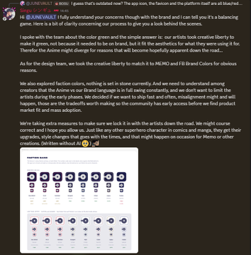 A tweet from @JUNGWALLT discussing the creative direction and color choices for a brand launch, explaining the thought process behind matching aesthetics, with a 'PLATFORM GUIDE' chart displayed below.
