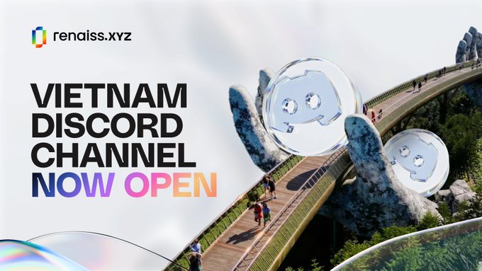 The image features a billboard advertisement for a new Vietnamese Discord Channel called Vietnam Realm. The channel is open now, as indicated by the text at the bottom of the image. The main focus of the advertisement is a large glass ball suspended above a bridge with two people walking on it. This unique design captures attention and represents the essence of the Vietnam Realm channel – a place for Vietnamese speakers to gather, share ideas, and connect with one another in a visually striking manner.