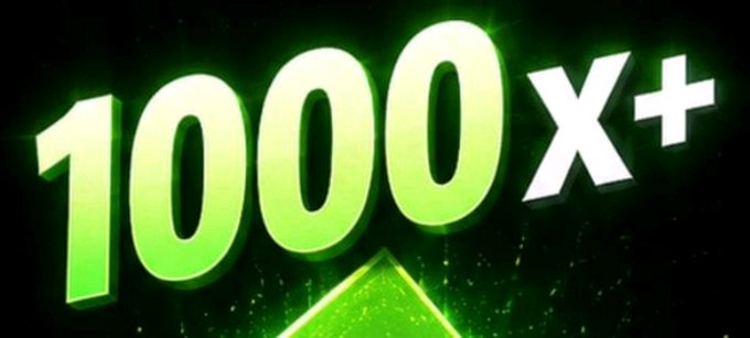 Glowing bright green 3D text reads "1000X+" against a dark background with a starburst effect beneath.
