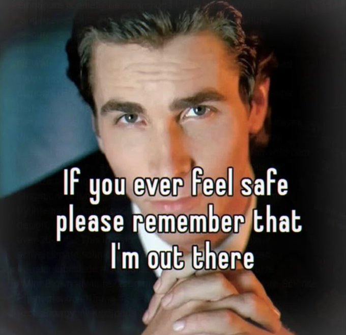The image features a man with dark hair wearing a suit, looking at the camera with his hands clasped together. Below him, there's text that reads "If you ever feel safe please remember that I'm out there". The man appears to be posing for the photo or participating in an event related to the message of the post.