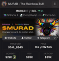 A promotional graphic for the meme coin "MURAD / SMURAD" on the Solana blockchain, displaying a token price of $0.0₄8845 and a market cap of $884K, with social media handles for Solsniz and PumpDump. The post uses this image to market Murad as an early-stage opportunity, contrasting its low visibility with already-popular meme coins like POPCAT and PNUT to suggest it hasn't yet been discovered by the market.