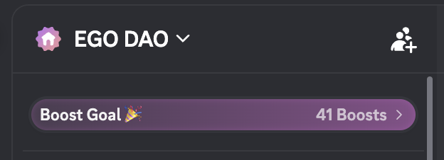 A screenshot of a dashboard section labeled 'EGO DAO' showing a purple 'Boost Goal 🎉' button with '41 Boosts' displayed next to it.