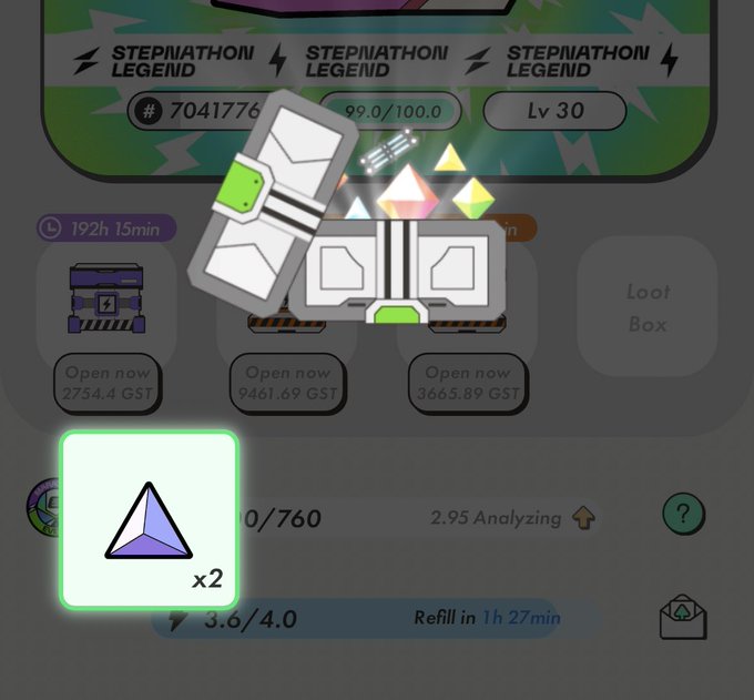The image shows a screenshot of an app called "Stepnionation Legend", which appears to be a game or puzzle. The main focus of the image is a green triangle with a white border, located at the bottom left corner of the screen. This triangle has a number on it that says "2". There are also other elements in the image such as a text box and a button, but they do not seem to be directly related to the main content of the app or its gameplay.