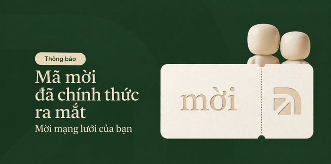 A green promotional banner in Vietnamese announces 'Mã mới đã chính thức ra mắt' (New code officially launched) with 'Mới mạng lưới của bạn' (New your network), featuring two 3D figures holding a ticket that says 'mới'.