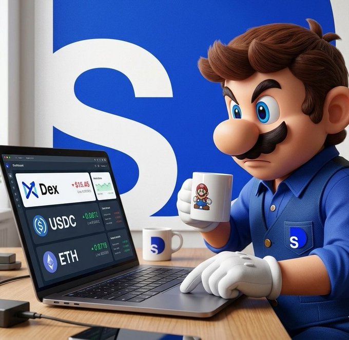 The image features a cartoon character wearing a blue shirt sitting at a desk with a laptop computer open in front of them. The character appears to be engaged in some sort of activity or conversation on the screen, possibly related to cryptocurrency trading. The character is holding a coffee cup and a mug, suggesting that they might be working late into the night or spending time researching and discussing the world of cryptocurrencies.