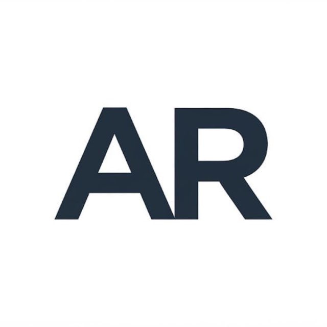 The image displays the bold, dark navy letters "AR" on a white background, serving as the minimalist logo for "Alpha Room" — a Telegram community (t.me/alphadotroom) focused on NFT alpha, gem discovery, and early project access.