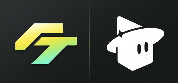 Two cryptocurrency logos side by side: a gold-to-green gradient Tron (TRX) logo and a white ghost-like mascot logo on black backgrounds.