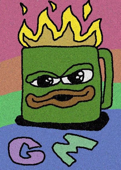 A stylized illustration of a green mug-like character with yellow flames on top, featuring an angry expression above the stylized letters 'GT'.