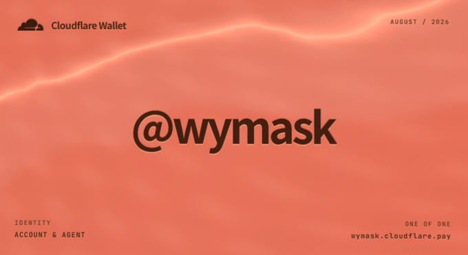 A Cloudflare Wallet promotional graphic displays '@wymask' dated August 2026.