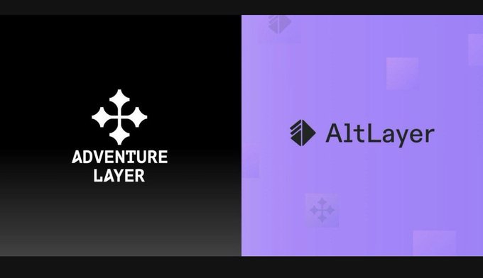 A split-screen graphic displaying two logos: 'ADVENTURE LAYER' on a black background and 'AltLayer' on a purple background.