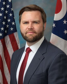 The image features a man dressed in a suit, standing next to two flags - one representing the United States of America with stars and stripes, and another representing Ohio. The man appears to be wearing a red tie, which adds a pop of color to his outfit. The text "vice president JD VANCE: Bitcoin will become a strategically important asset for the United States." is written in the image, indicating that the man might have some knowledge or expertise related to Bitcoin and its potential impact on the economy.