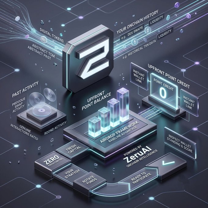 A futuristic 3D digital dashboard with various data panels including 'DIGITAL TOKENS', 'UPFRONT POINT BALANCE', 'POINT CREDIT 0', 'POWERED BY ZerUAI ONCHAIN INTELLIGENCE', and other crypto/financial metrics.