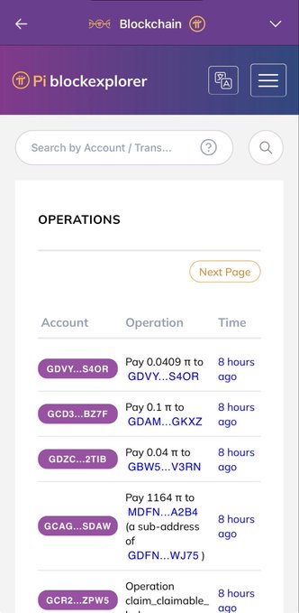 Screenshot of the Pi Network blockchain explorer showing recent transactions including payments of 0.0409 π, 0.1 π, 0.04 π, and 1164 π, suggesting users may be requesting official clarification from @PiCoreTeam about transaction activity or operational status.