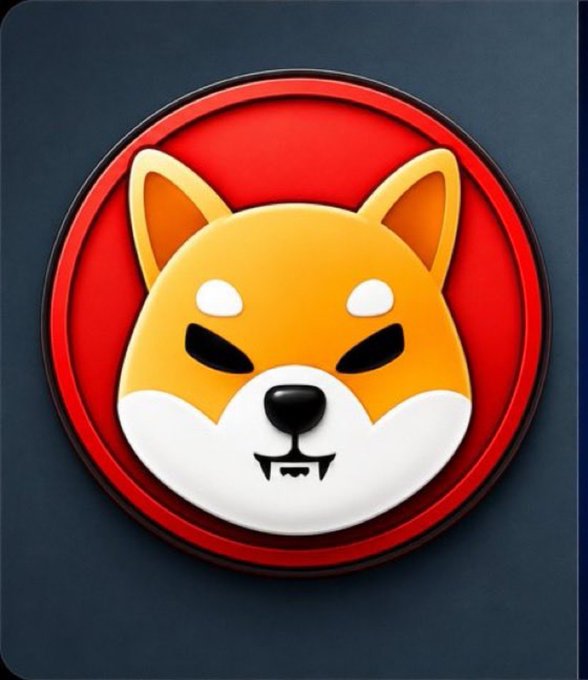 A stylized 3D-rendered Shiba Inu dog face logo with an angry expression set inside a red circular emblem on a dark gray background.