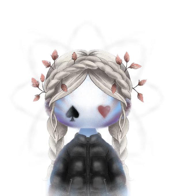 A stylized digital illustration features a figure with braided hair adorned with pink leaves, whose face is replaced by a crystal ball displaying a spade and heart, symbolizing the "Robinhood" theme of taking from the rich to give to the poor. The Alice in Wonderland-esque artwork visually represents the post's announcement of receiving a special crypto NFT gift and entering the "Robinhood era."