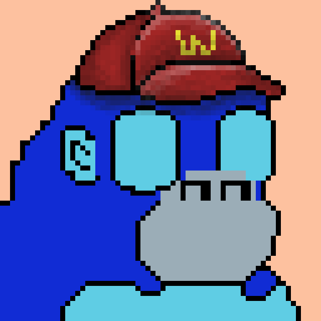 Pixel art illustration of a character with a red cap and blue outfit, resembling a retro video game sprite.