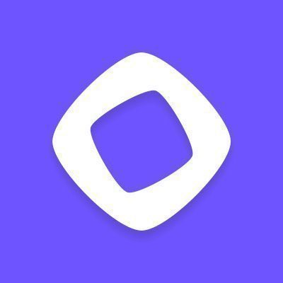 A simple white rounded diamond or square logo on a purple background.
