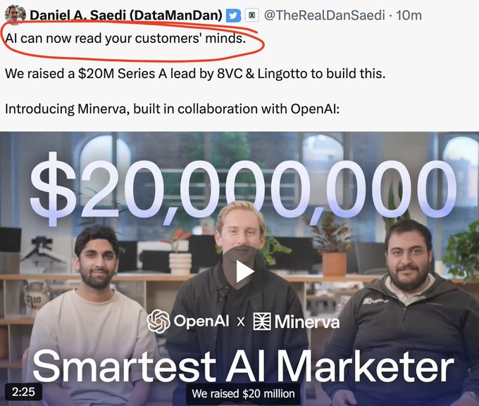 The image features a group of three men sitting around each other, with one man wearing a black shirt and another wearing a white shirt. The background shows an advertisement for a product or service that says "20,000" on it. The text in the image is related to a social media post about a new product or service being offered by a company called "Oooookay".