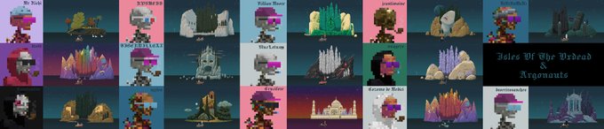 A collage of small pixel art images depicting various characters and scenes, with text on the right reading 'Tales Of The Deadrock Argonauts'.
