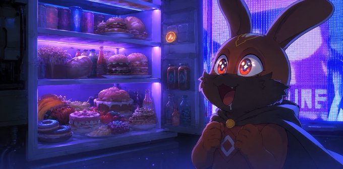 An adorable cartoon rabbit character with glowing star-shaped eyes stands excitedly in front of a neon-lit display case filled with colorful cakes and pastries, with a digital screen reading "AVAX" in the background—visually representing the "Avax summer" theme and the early excitement around the @BubbleBunsHQ token mentioned in the post.