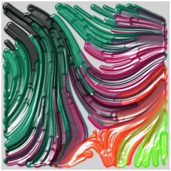iced coffee with a gradient of green, orange, and purple colors, creating a swirling pattern on the surface.