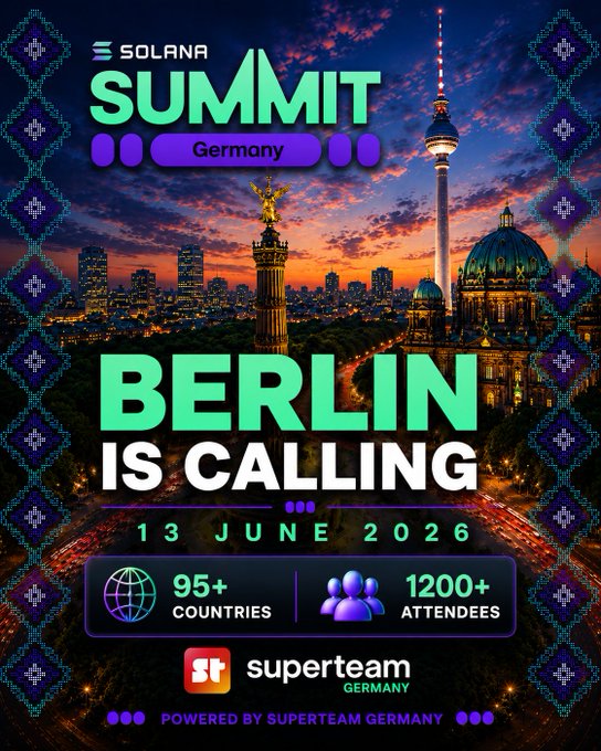 The image features a poster for an event called "Berlin is Calling" that took place in June 2026. The poster showcases a cityscape with the Berlin skyline, including the famous Eiffel Tower, as well as other landmarks such as the Brandenburg Gate and the Brandenburg-Schwedt-Zurich Bridge. The text on the poster highlights the event's theme of "Berlin is Calling" and mentions that it was sponsored by Superteam Germany.