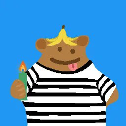 An illustration of Pepe the Frog with blonde hair, wearing a black and white striped shirt and holding a carrot, set against a blue background.