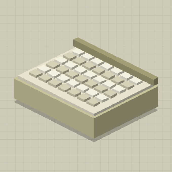 An isometric pixel-art illustration of an empty inventory chest with a 5x5 grid of item slots, all vacant, accompanies a post announcing the rapid sell-out of a collection on OpenSea.